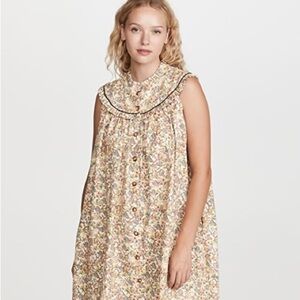 Kika Vargas Light yellow floral print Ruffle detail neck  dress XS NWOT